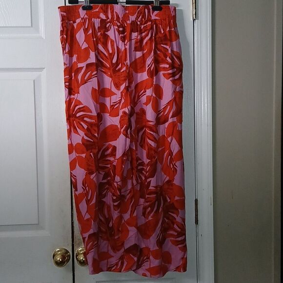 Curations tulip hem lounge wide leg tropical pull-on crop pants Sz LP - Picture 6 of 9